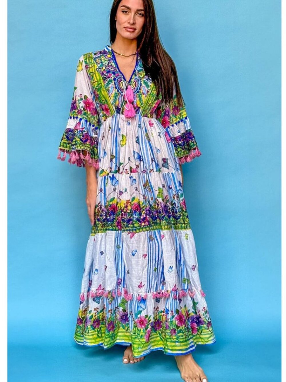 Antica Sartoria Giacomo Cinque Flowers & Butterflies Maxi Dress One Size Boho